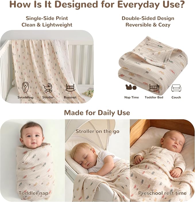 NTBAY Muslin Baby Swaddle Blanket, 2-Layer, 30x40 Lightweight Receiving Blanket for Newborns and Infants, Crib Stroller Travel Use, Retro Race Car