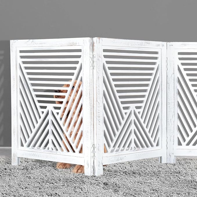 Lightnpro Rustic Wooden Pet Barrier – Portable Freestanding Dog Gate, Foldable Indoor Safety Fence for Small Pets, Decorative Room Divider for Stairs, Doorways & Hallways – 24x54 Inch Antique Finish