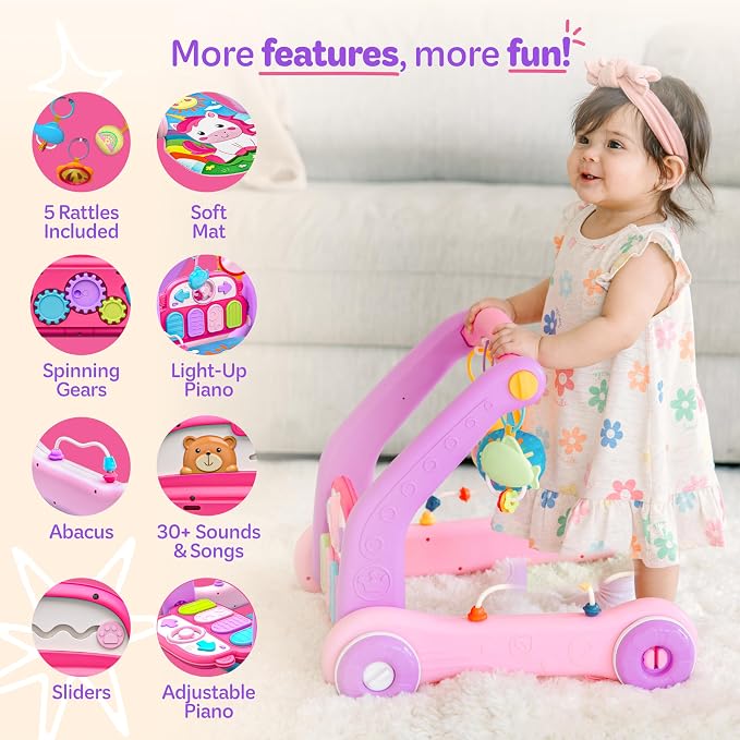 Move2Play, Kick & Play Piano Baby Mat | Grow with Me 4-in-1 | Tummy Time Play Mat, Sit-to-Stand, Musical Activity Gym & Infant Push Walker | for Babies 0-6 & 6-12 Months