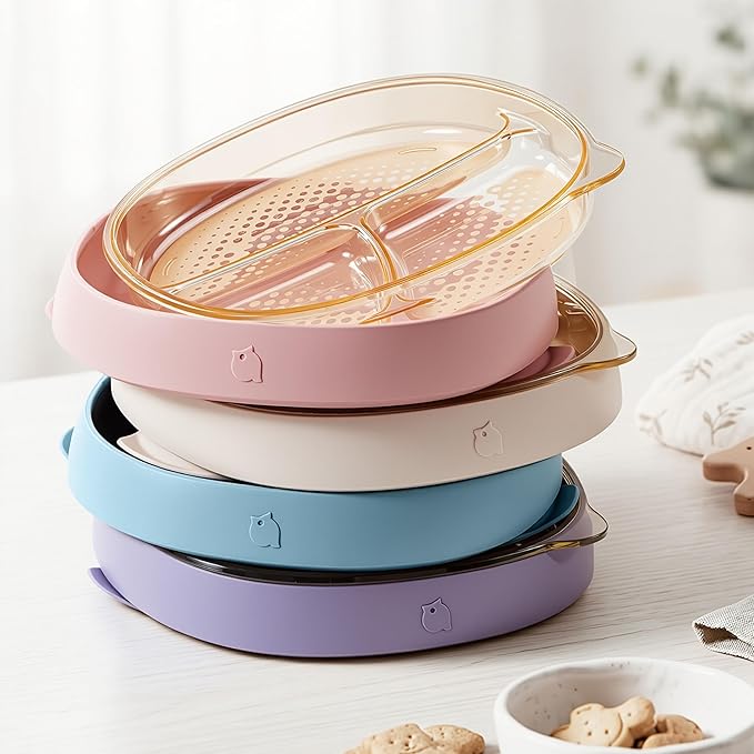PPSU 3-in-1 Baby Plates with Suction - Premium Stage-Based Design Silicone Toddler Divided Dishes 6M-3Y, Bottle-Grade, BPA Free Odor & Stain Resistant Self-Feeding Plate, Microwave Dishwasher Safe