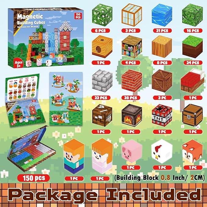 Annexfun 150PCS Magnetic Blocks - Magnetic Building Blocks, Stacking Magnets for Kids, Sensory Toy for STEM Montessori Sensory Toys for Kids 3+ Boys and Girls Christmas Birthday Gifts