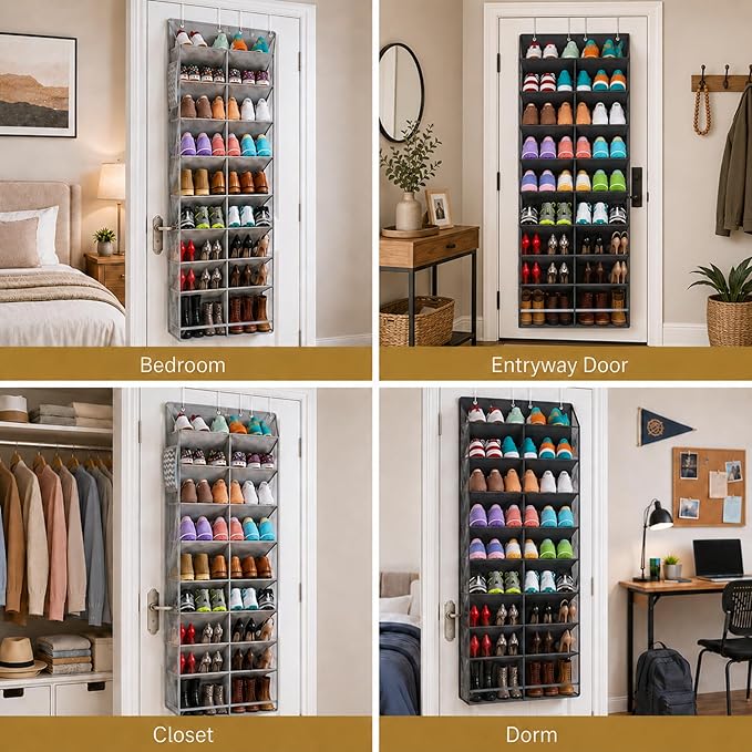 HOMELUX THEORY 10 Tier Hanging Shoe Organizer – Shoe Rack for Closet with Deep Pockets, Shoe Rack for Entryway, Over the Door Shoe Organizer for Closet for Boots & Sneakers (Dark Gray)