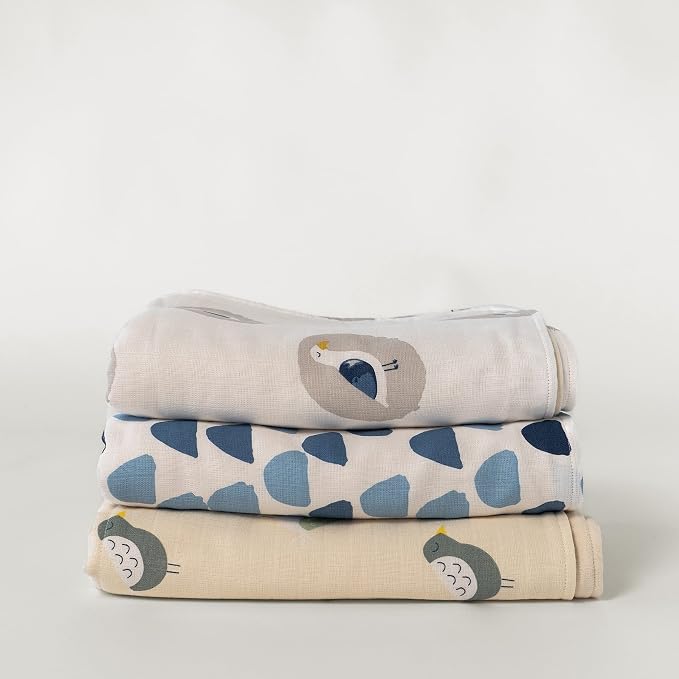 Organic Muslin | Cotton Blanket, Kids, Baby, Quilt, Triple Layer Muslin, Bed, Crib, GOTS Certified, 100% Organic Cotton (Bird)