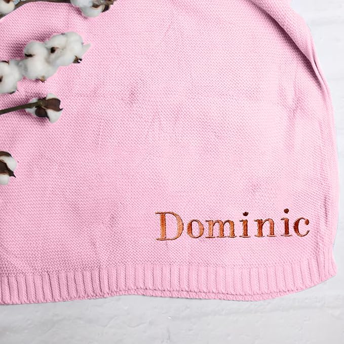 Embroidered Baby Blanket, Custom Name Blanket for Toddler, Personalized Knit Blankets for Baby, Stroller Blanket 30x40 cm (Cotton, Pink)