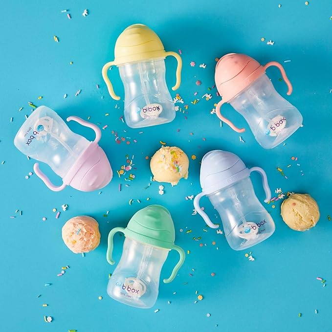 b.box Sippy Cup with Weighted Straw (2-Pack). Leak Proof, Easy Grip. BPA Free & Dishwasher Safe. Ideal for Babies 6m+ to Toddlers (cobalt + apple, 8oz)