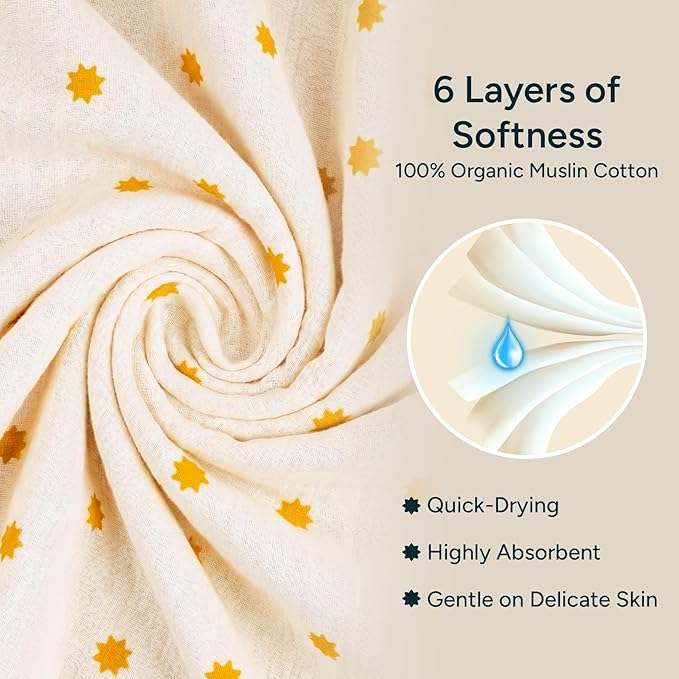 Hands-Free Hooded Towel - 100% Organic Premium Muslin Cotton, 30" x 30", Ultra-Absorbent, Soft, Breathable, Hypoallergenic, Multipurpose, Gifts for Babies & Infants, Pack of 2