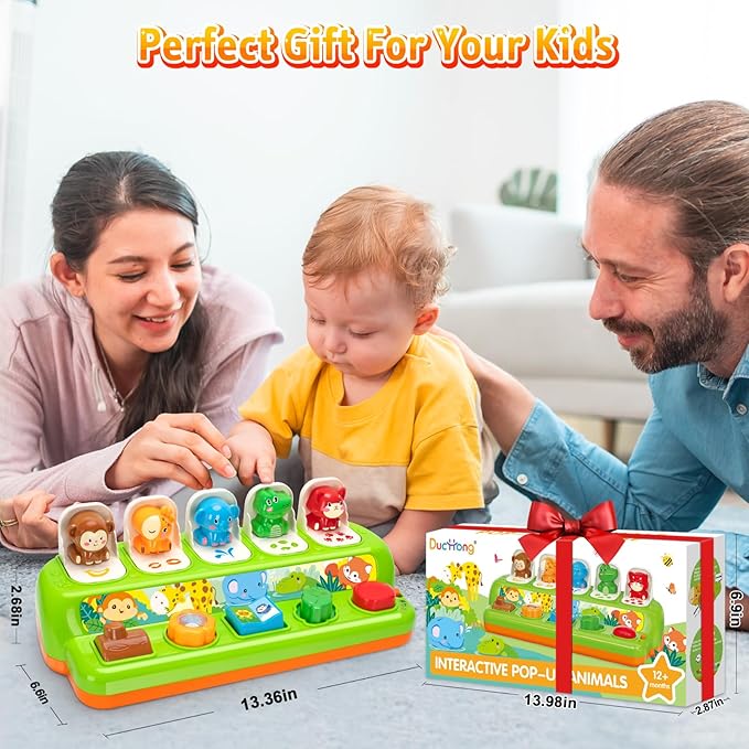 Duchong Pop Up Toys for 1 Year Old Boy Girls, Interactive Cause and Effect Learning Toys with Music & Light for Baby 6 7 8 9 10 11 12 Months, Christmas Birthday 1st Gifts for Toddlers