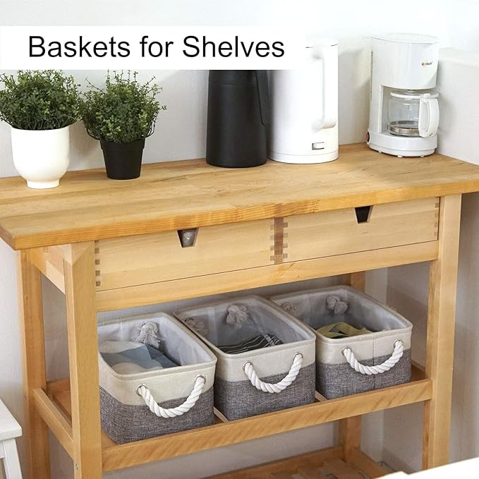 HNZIGE Fabric Storage Baskets for Organizing(6 Pack) Small Baskets for Shelves, Laundry, Nursery, Closets, Decorative Baskets for Gifts Empty (White&Gray, 11.8" x 7.8" x 5.1")