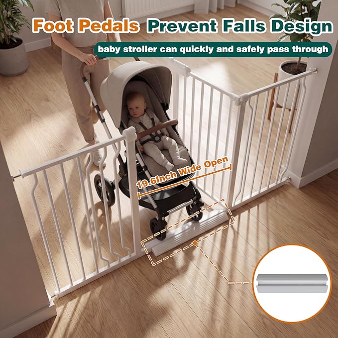 Baby Gate Extra Wide Fits 62.2"-71.65" Inch Opening - Dog Pet Gate for Doorways Stairs No Drilling Pressure Mounted - Large Child Safety Indoor Outdoor White
