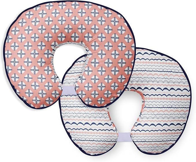 Bacati - Tribal Hugster Nursing Ultra-Soft 100% Cotton Fabric in a Fashionable Two-Sided Design, Fits All Hugster Nursing Pillows (Coral/Navy, Nursing Pillow Cover Only)
