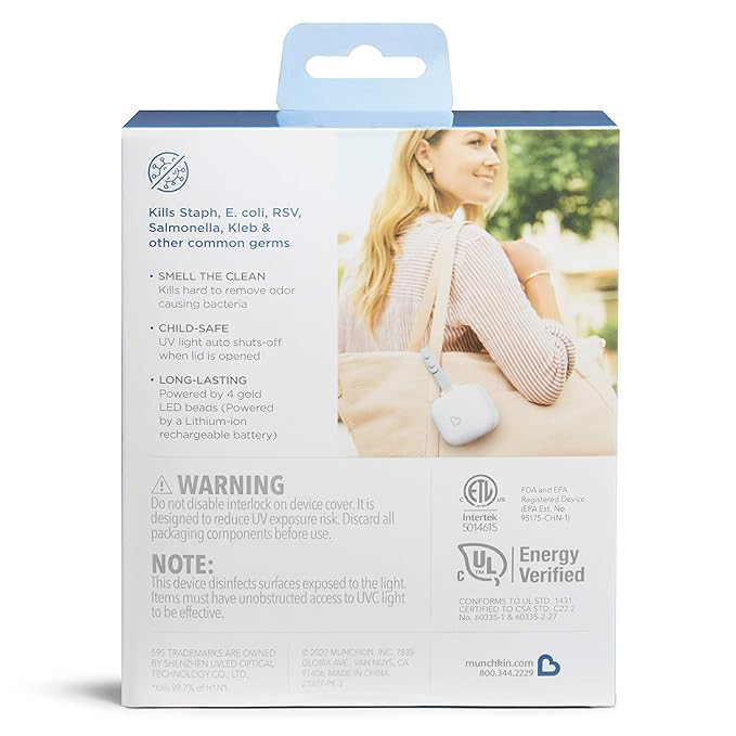 Munchkin® Portable UV Sterilizer Plus with Rechargeable Battery, Mini UV Light Sanitizer Eliminates 99.99% of Germs in 59 Seconds