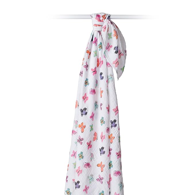 Lulujo Baby Swaddle Blanket| Unisex Softest 100% Cotton Muslin Swaddle Blanket| Neutral Receiving Blanket for Girls & Boys | 47in x 47in Butterfly