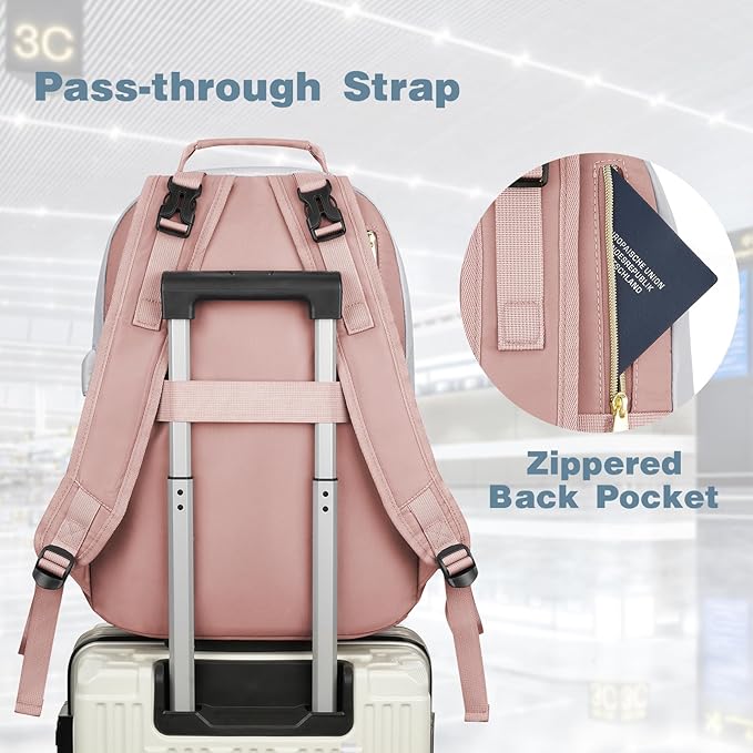 MOMUVO Diaper Bag Backpack, Quilted Baby Bag with Changing Pad & Stroller Straps & Pacifier Case, Large Travel Diaper Bags for Mom Dad, Pink Grey