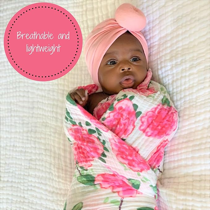 LollyBanks Muslin Swaddle Blankets, 100% Cotton Baby Swaddle Blanket for Girls, Soft and Large 47 x 47 Inches Newborn Swaddle, Breathable Baby Receiving Blankets, Registry (Flamingo and Flower 3 Pack)