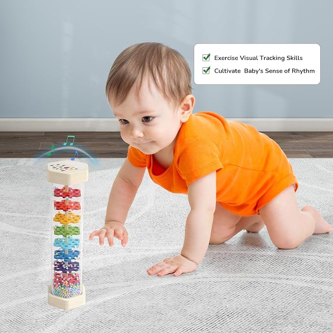 WODI Wooden Rain Stick Baby Toys 0-6-12 Months, Montessori Toys for Babies 6-12 Months, Developmental Toys Baby Rattles Infant Musical Instrument Baby Musical Toys for 1 Year Old Toddler Kids Gifts