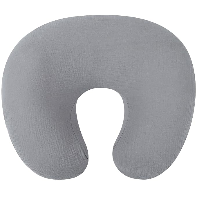 Onacosht Muslin Nursing Pillow Cover Soft 100% Cotton Feeding Pillow Slipcover Fits Standard Infant Nursing Pillow for Baby Boy and Girl, Grey