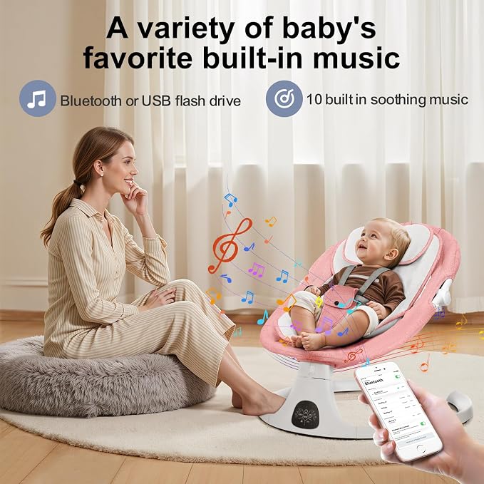 Baby Swing 3 in 1 Multifunctional Infant Rocker, Portable with Remote Control, 5-Point Seat Belt, 5 Auto Rocking, 3 Speed Timer, Electric with Music (0-12 Months) (Pink)