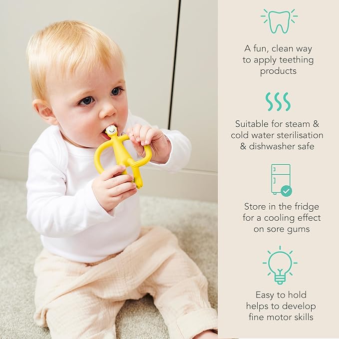 Matchstick Monkey Original Teether & Gel Applicator ??Silicone Baby Teether, Easy-to-Grip, BPA-Free, Supports Self-Soothing & Early Brushing, 3 Months+, 4 Inches, Yellow