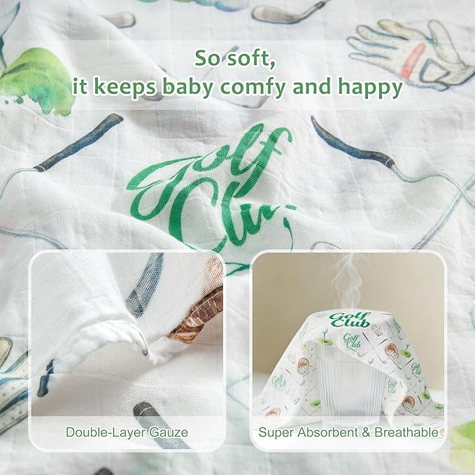 Muslin Swaddle Blankets for Newborn, Large 47"x47" Soft Breathable Bamboo Cotton Baby Blanket, Lightweight Receiving Blanket for Boys and Girls, Perfect Putt