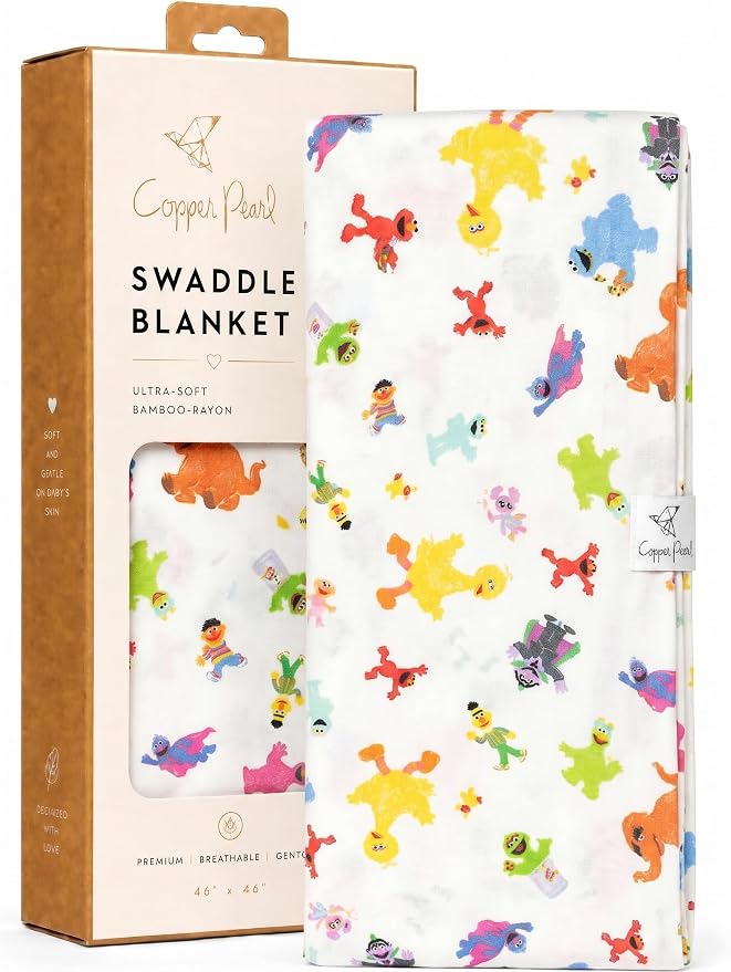 Copper Pearl Baby Swaddle Blanket - Premium Knit Baby Blanket, Large Soft Stretchy Receiving Blankets for Baby Boy and Girl, Swaddles for Newborn, Infant, and Toddler (Sesame Friends)