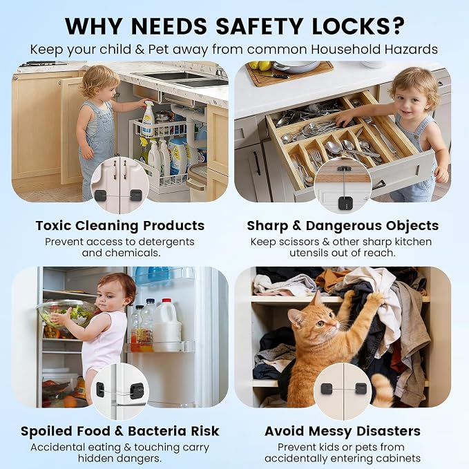 1PACK Mini Fridge Lock with Code, Refrigerator Locks, Cabinet Locks Baby Proofing, Combination Lock for Refrigerator, Freezer, Cabinets, Drawers, Doors and Windows, NO DRILLING