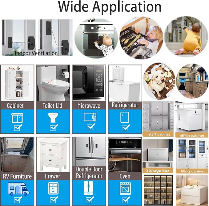 Fingerprint Refrigerator Lock Child Safety No Drill 20 Users | Biometric Latch for Adults Teens Pet, Emergency USB Key, for RV Cabinet French Fridge Freezer Drawer Window, Adhesive / Screw