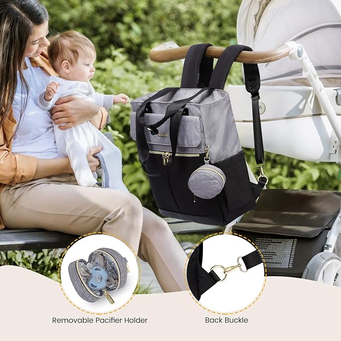 LOVEVOOK Diaper Bag Backpack,Diaper Bag Tote with Insulated Pockets,Baby Bag for Girl Boy with Changing Pad,Large Baby Diaper Bag with Pacifier Case,Anti-Theft Travel Backpack for Women,Black-Gray