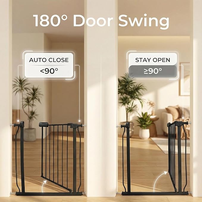 Heavy Duty Baby & Dog Safety Gate, Extra Wide 85.8-90.5 Inch,Black Metal, Pressure Mounted No Drilling Pet Gate for Large Openings
