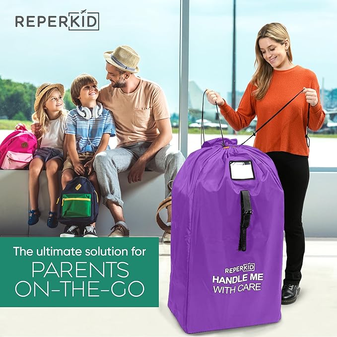reperkid Large Stroller Bag for Airplane Travel, Purple, 47" H x 24" W x 15" D, Fits Most Large, Single, Double, Jogging Strollers ??Premium Waterproof Cover, Adjustable Shoulder Straps