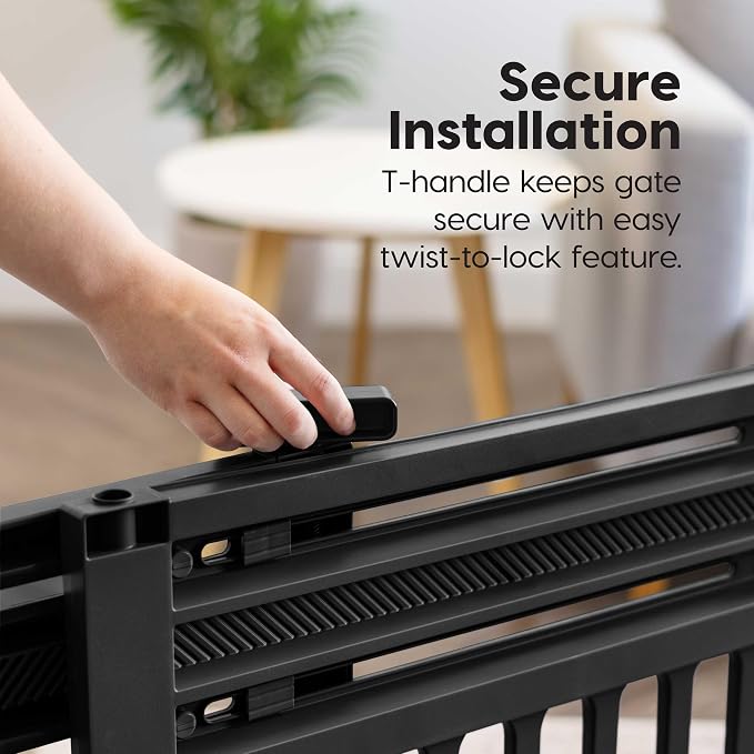 IRIS USA 24"-39" Dog Gate, Adjustable Indoor Pet Barrier, Pet Gate for Puppy, Small Dog, Cat, Easy Twist-to-Lock for Doorways & Stairs, Portable, Expandable, 25" Tall, Black