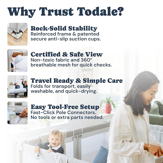 Todale Baby Playpen - 50 x 50 x 27 in Grey Pack of 1 - Effortless Setup & Travel Crib for Baby - Ventilated Panels & Play Pen for Babies 6-12 Months - Foldable Play Pen for Toddlers 1-3