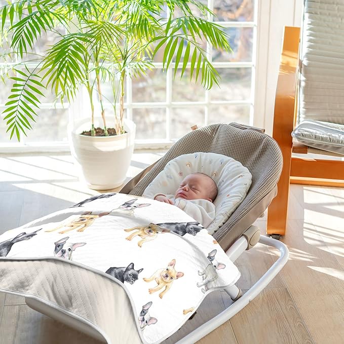 Ollabaky French Bulldog Dog Baby Blanket for Boys Girls Cotton Throw Blanket Swaddle Blanket for Crib Stroller Nursery Receiving Blanket Infant Toddler Unisex 30"x40"