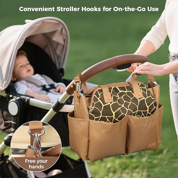 Lekebaby Diaper Bag Tote for Baby - 17 Pockets Large Travel Diaper Tote with Portable Changing Pad, Mom Crossbody Hospital Bag for Labor Delivery, Waterproof, Baby Essentials for Newborn Gifts, Brown