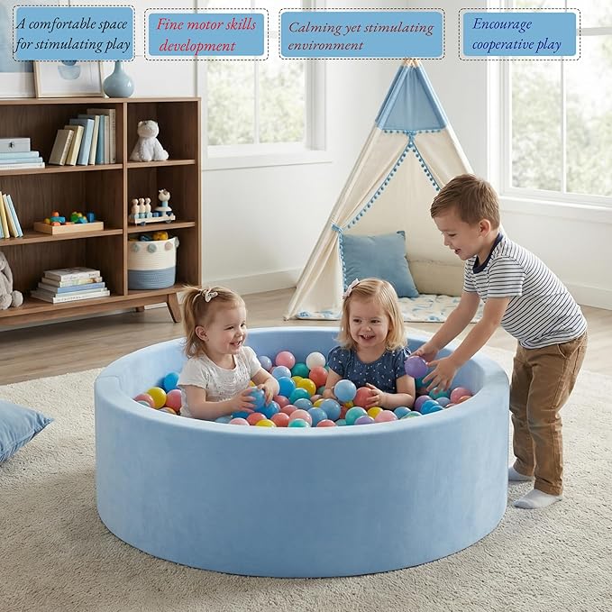 Foam Baby Ball Pit, 35.4"x 11.8" Ball Pits for Toddlers, Soft Round Kiddie Playpen Ball Pool for Kids with Soft Memory Sponge, Ideal Gift for Babies Indoor and Outdoor Game,Blue(Balls not Included)