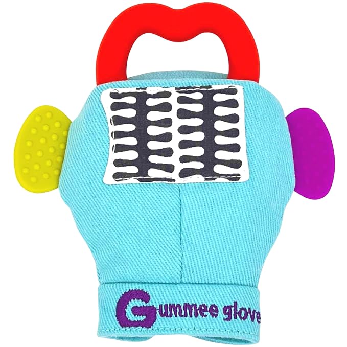 Gummee Turquoise Baby Teething Mitten Glove – Teether for Babies 3–6 Months, Self-Soothing Chew Toy with Detachable Silicone Heart Teether, Wrist Teether, BPA Free