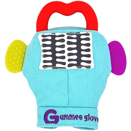 Gummee Turquoise Baby Teething Mitten Glove – Teether for Babies 3–6 Months, Self-Soothing Chew Toy with Detachable Silicone Heart Teether, Wrist Teether, BPA Free