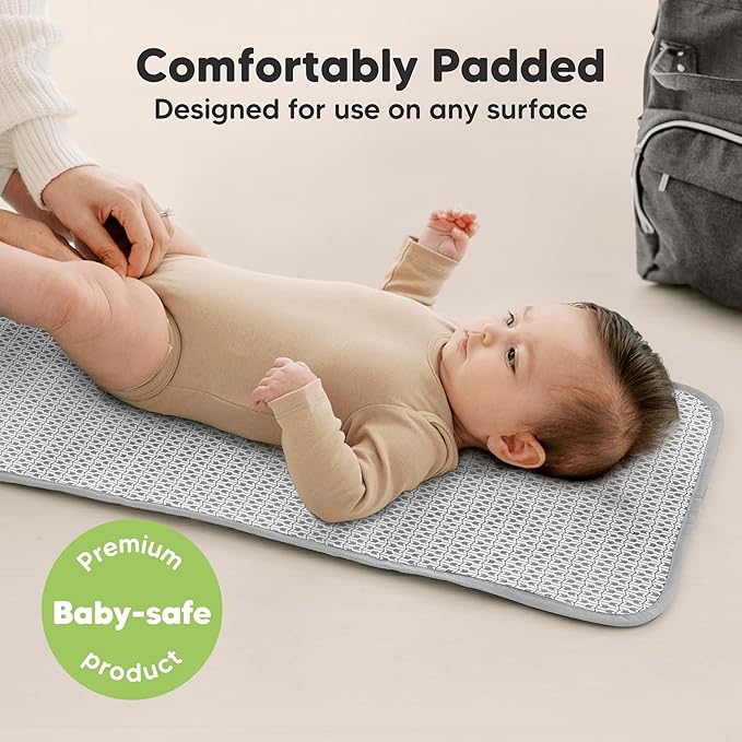 KeaBabies Portable Diaper Changing Pad, Easy Wipe Clean - Foldable Waterproof Baby Changing Mat for Diaper Bag, Compact, Lightweight, 25x13 Newborn, Infant, Baby Changer Travel Essential (Gray Mod)
