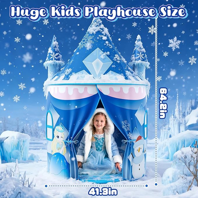 Skirfy Princess Play Tent, Frozen Toy for Girls, Ice Castle Kids Tent Indoor and Outdoor, Large Imaginative Playhouse for Toddler 3+,Christmas Birthday Thanksgiving Gift for Girls-64.2*41.3*41.3 inch
