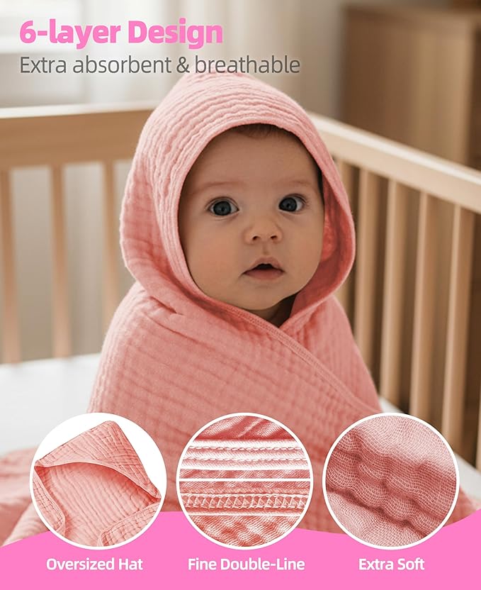 3-Pack Hooded Baby Towels for Newborn 100% Cotton Soft Babies Blanket Toddler and Kids Bath Towel Baby Essentials