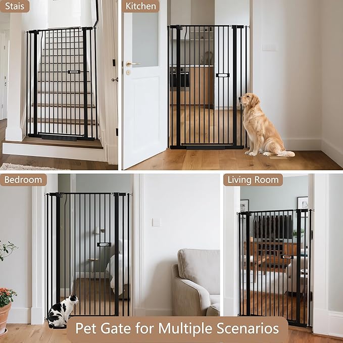 Extra Tall Cat Gate 55.1" for Doorways, 30.1-33.8" Wide High Pressure Mounted Baby Dog Pet Gate for Stairs, 1.37" Gap No Drilling Auto Close for Hallways/Kitchen, Black