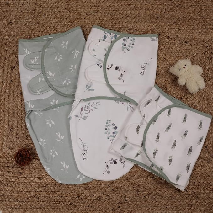 Baby Swaddle Sleep Sack 3 Pack, Organic Cotton Newborn Swaddle Wraps for 0-3 Months, Adjustable Wings, Breathable Soft Swaddling Blankets for Infant Boys Girls, Baby Sleep Essentials