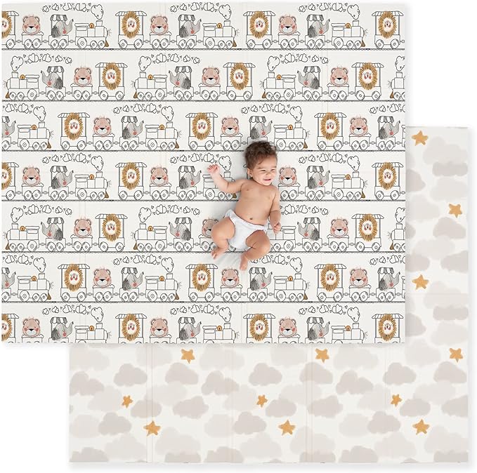 JumpOff Jo Foldable Foam Play Mat ??Large Waterproof Baby & Toddler Activity Floor Mat, Double-Sided 70 x 59 Inch Play Surface