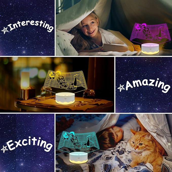 Soccer Gifts for Boys, Cool Soccer Goalie Night Light 3D Optical Illusion LED Lamp with Remote Control 16 Colors Changing Football Birthday Christmas Valentine's Day Gift Idea for Sport Fan Girls Man