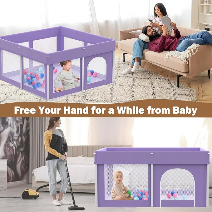 Foldable Playpen 50x50, Foldable Ultra-Portable Baby Playpen, Instantly Deployed in Three Seconds, Safe Baby Playard with Soft Breathable Mesh, Perfect Activity Center for Baby's Play, Lavender