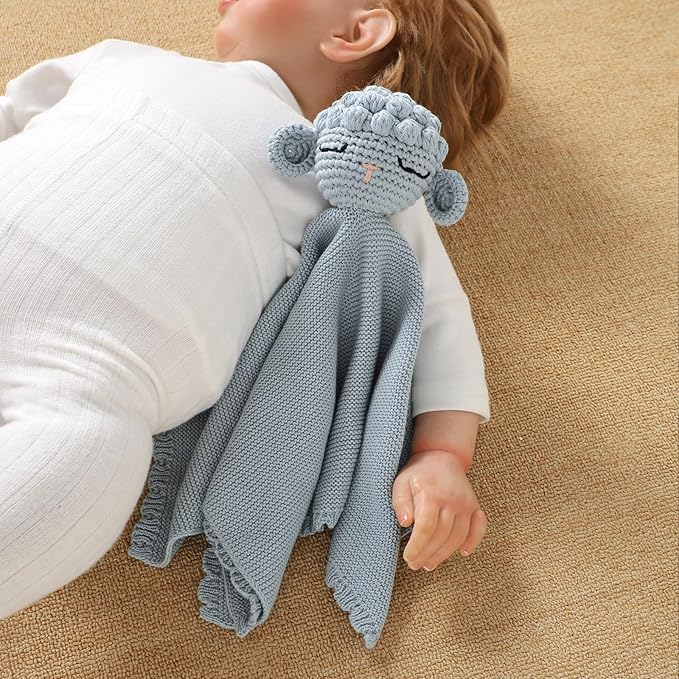 Neiwech Sheep Snuggle Loveys for Babies Cotton Baby Security Blanket for Newborn Infant Boys Girls Water Blue