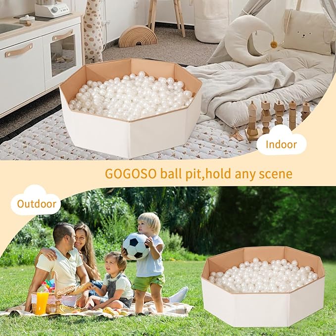 GOGOSO Foldable Ball Pit for Toddlers Large Soft Indoor Outdoor Pop Up Baby Kids Infant Ballpit Big Collapsible Puppy Dog Cat Pits with Basketball Hoop (Balls Not Included) White