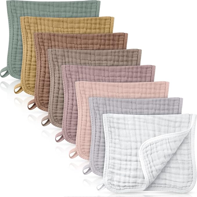 8 Packs Muslin Burp Cloths Large 20" x 10", 6 Layers Unisex Baby Absorbent 100% Cotton Burp Rags Colorful Muslin Washcloths for Baby Plain Soft Cotton Cloth for Babies Girls Boys(Pleasing Colors)