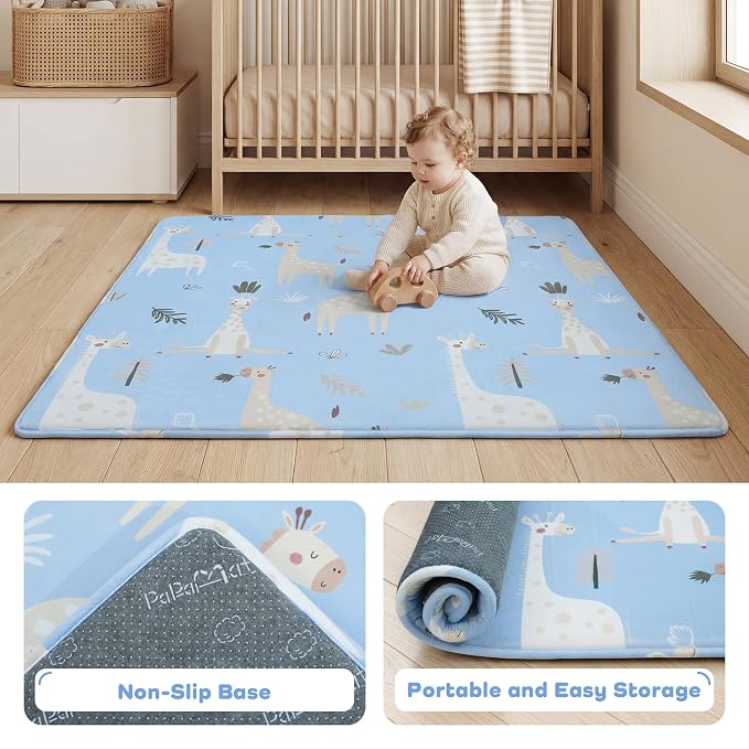 1.5" Thick Premium Baby Floor Play Mat, 71x79 Over-Sized Padded Memory Foam Mat, Tummy Time Crawling Playmat for Nursery Kids Playroom, Giraffe