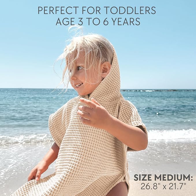 ZICOTO Soft Hooded Beach Towel for Kids - Cute Towel for Babies and Toddler Made of Waffle Cotton - Perfect Lightweight and Absorbent for Bath, Beach, Pool