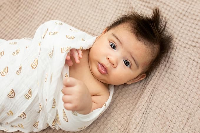 Lulujo Baby Swaddle Blankets | Unisex Softest Breathable Cotton Muslin Swaddle Blanket Set | Neutral Receiving Blanket for Girls & Boys | 40in x 40in | Rainbows & Suns | 2-Count